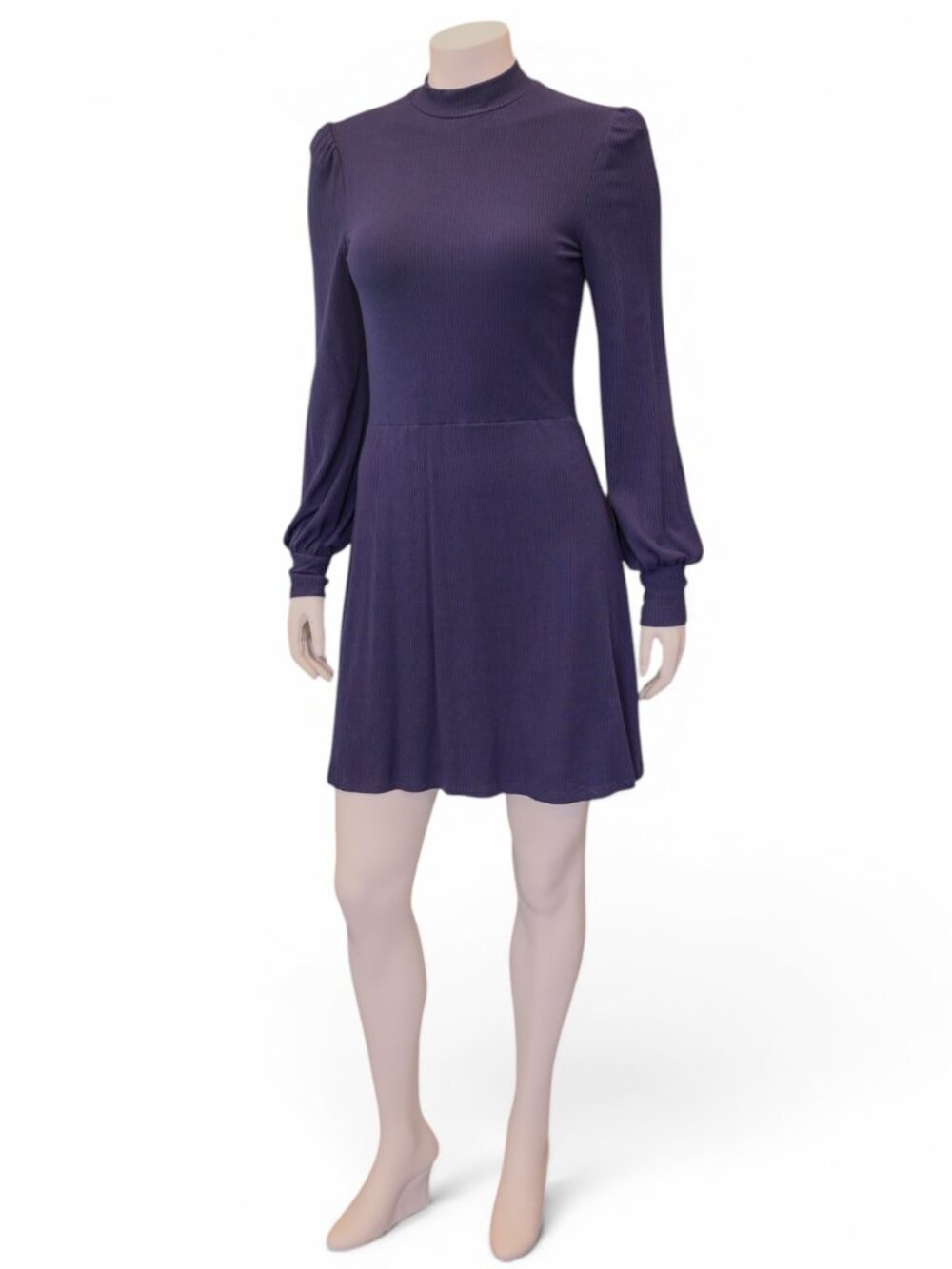 Reformation Eliza Navy Ribbed Knit Mock Neck Mini Dress * Medium